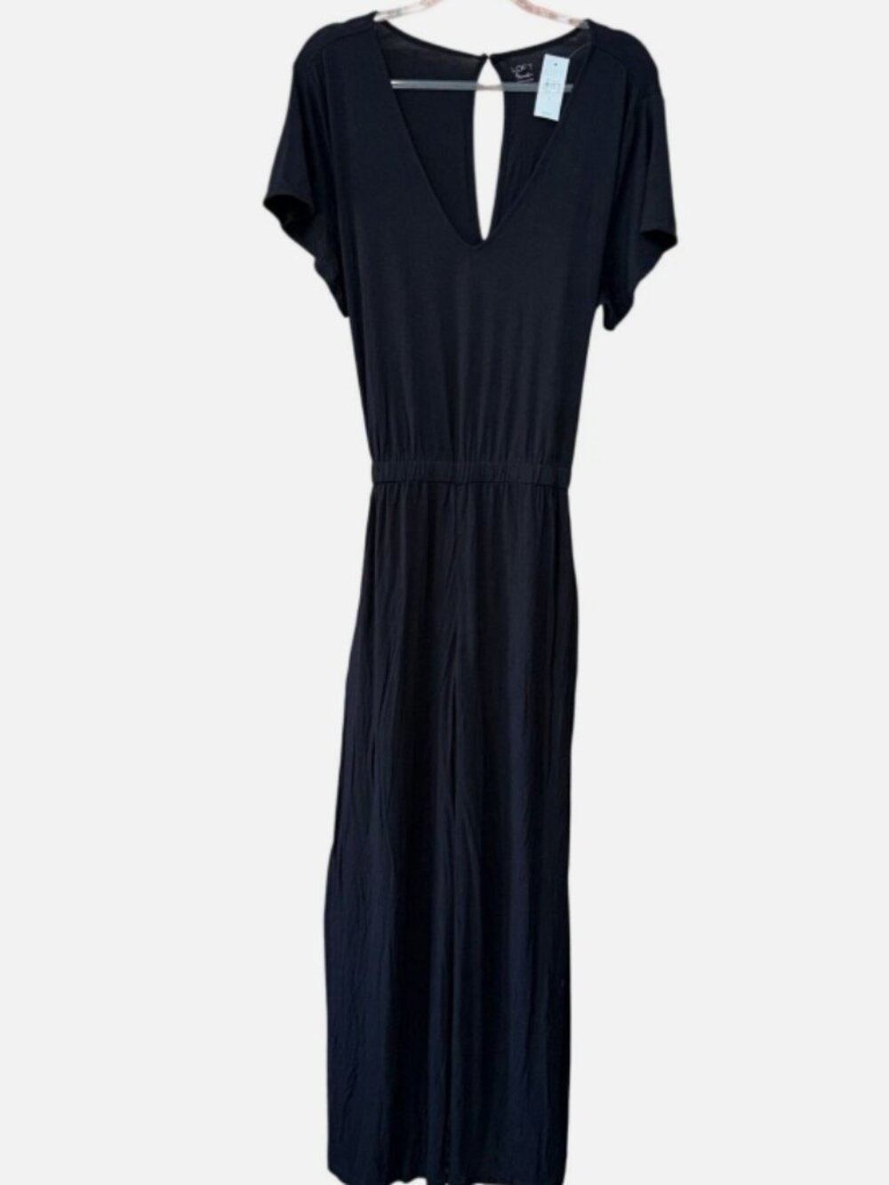 NWOT LOFT Beach Black Wide leg belted Open Tie Back Soft Jumpsuit